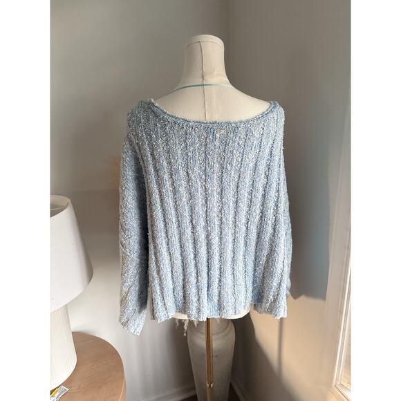 Free People Good Day Sweater Size Medium Blue Ribbed Cropped Oversized - Picture 9 of 11